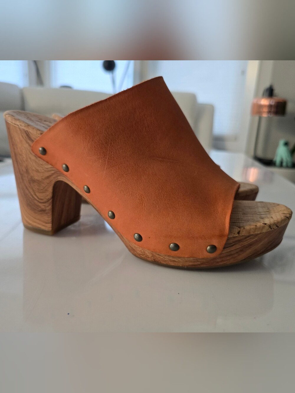 ​Kork-Ease Studded Leather Platform Clog Slides Rust Cognac - Size 10M